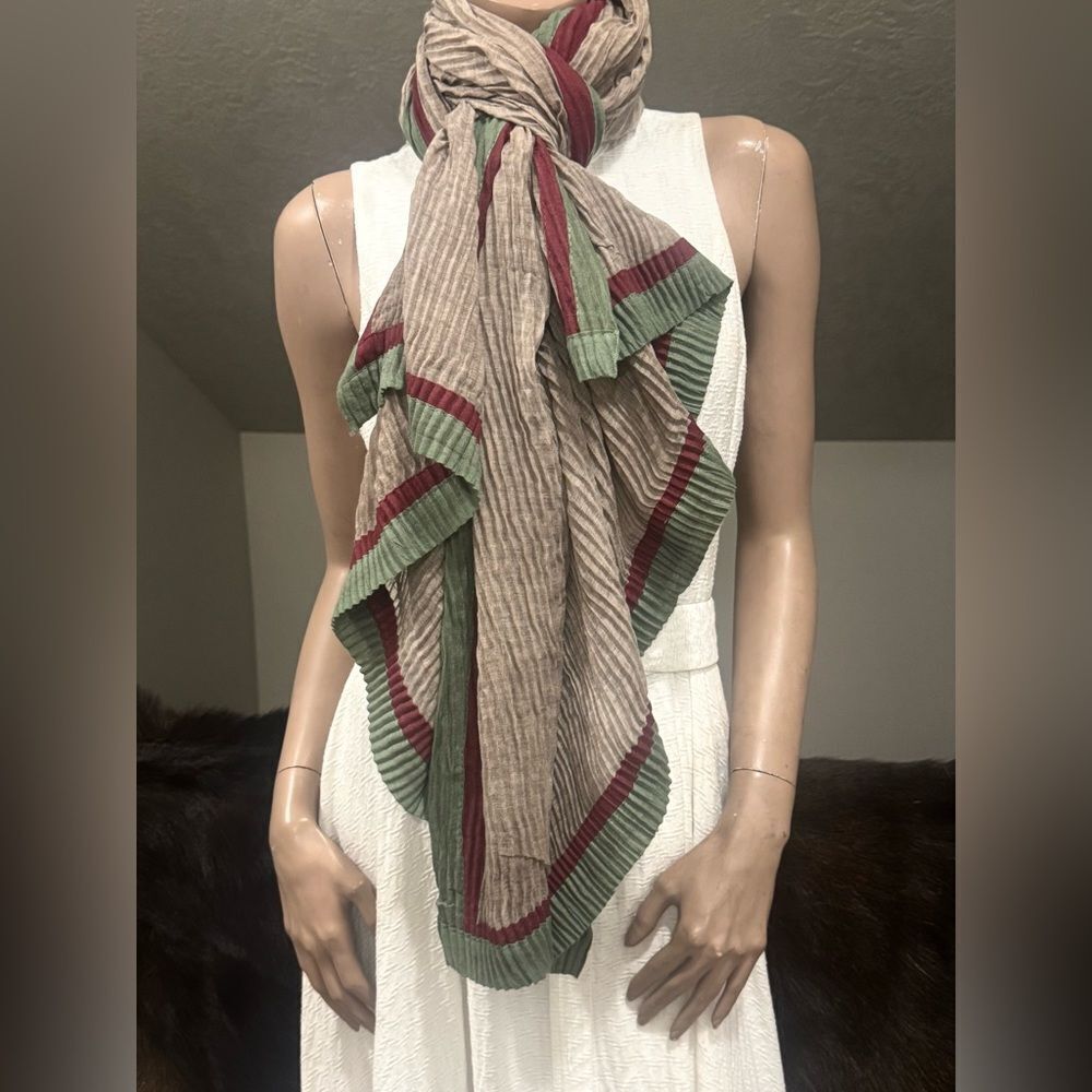 Handmade Boho Style Colorblock Shawl/Wrap With Pleated Textured, Large Size